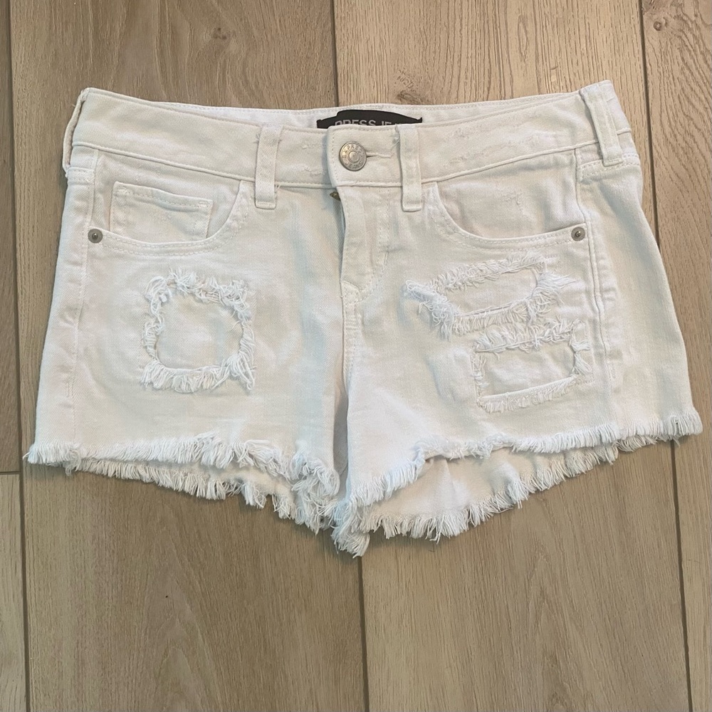 Express Shortie White Frayed Denim Shorts Size 2